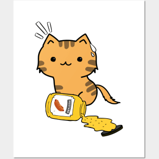 Cute Orange Cat Spilled a jar of mustard sauce Posters and Art